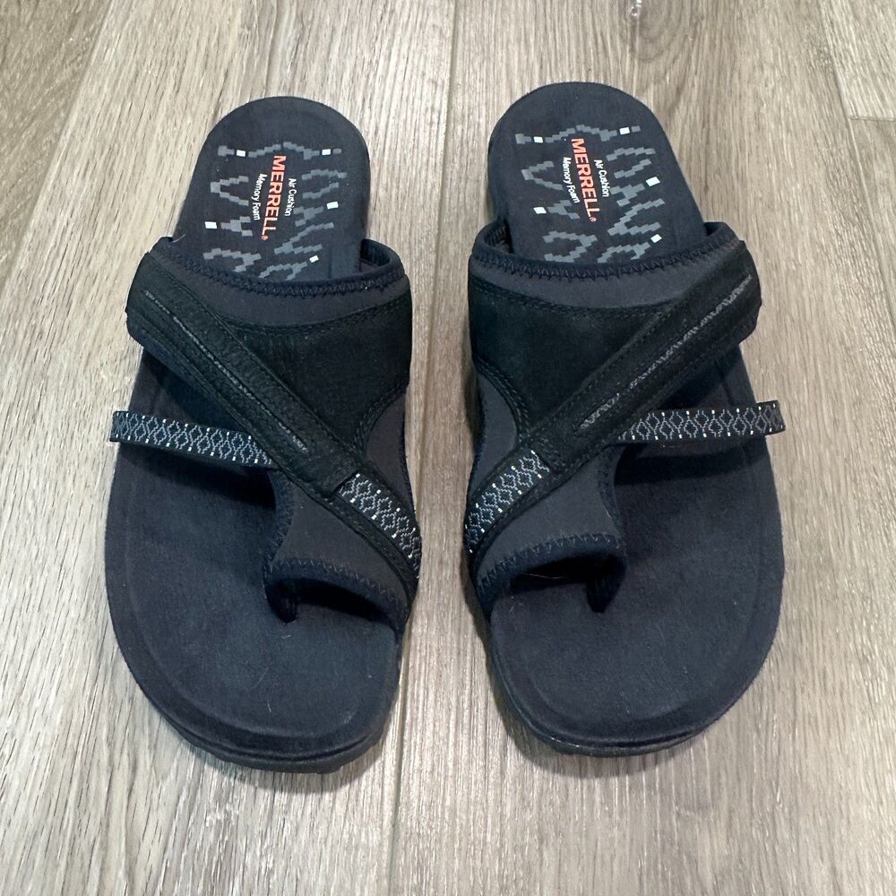 Merrell Terran Post II Black Toe Loop Memory Foam Comfort Slide Sandals Size 9